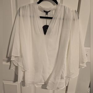 Mittoshop White Flutter Sleeve Asymmetrical Blouse